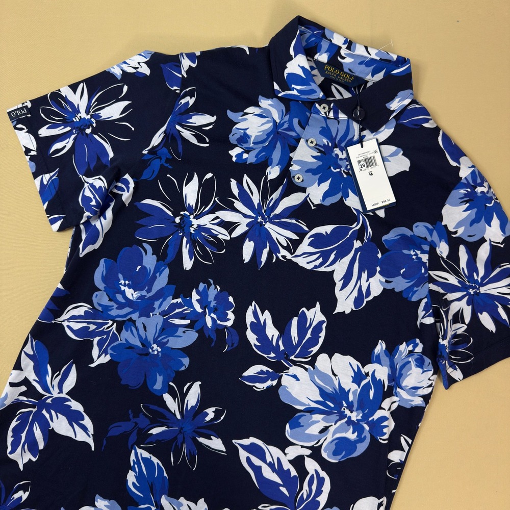 NEW Polo Golf Ralph Lauren Polo Mens M Navy Blue Floral Monaco Club Performance
